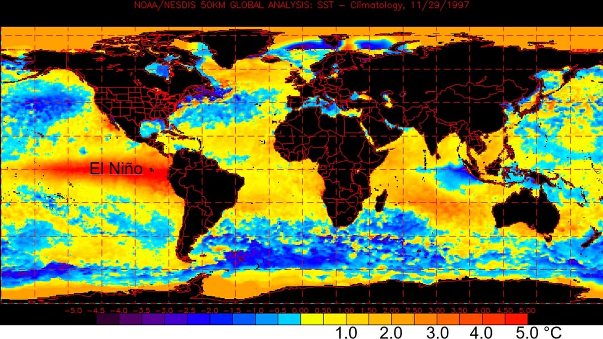 Fotografía que ilustra la noticia: La NOAA cifra en el 97% el riesgo de un súper Niño que amplificaría sequías, inundaciones y presión sobre las redes eléctricas